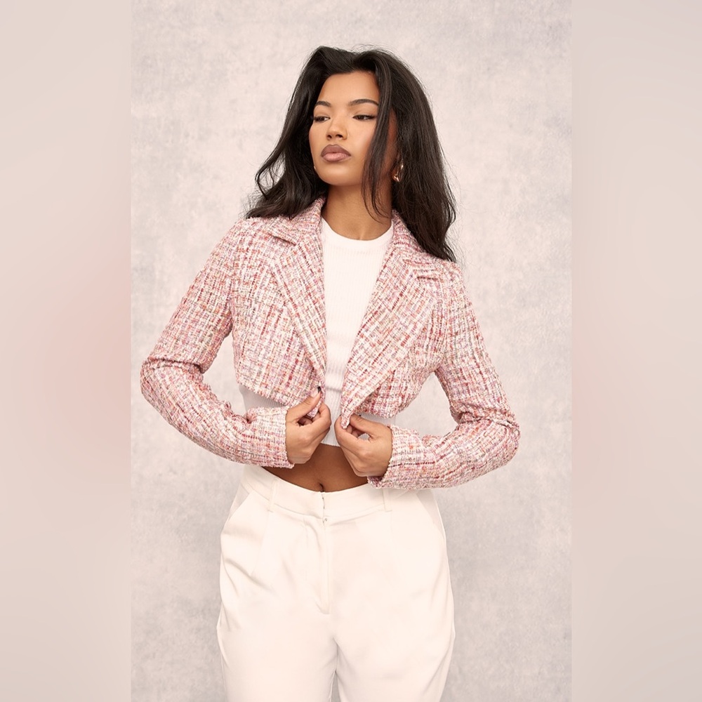 Pink Glitter Textured Cropped Blazer